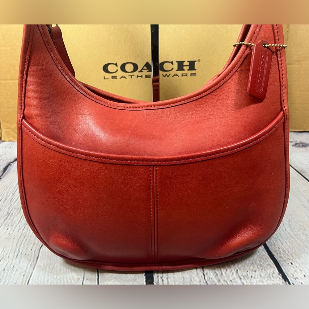 Vintage COACH 9033 Pocket ❤️RED❤️ ERGO Zip Shoulder Bag EXC COND!